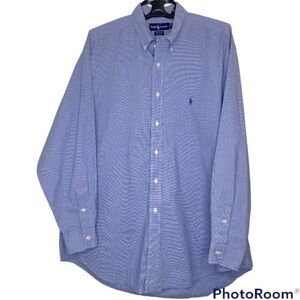 Ralph Lauren Yarmouth 100% Cotton Long Sleeve Blue Dress Shirt Size 17.5/35
